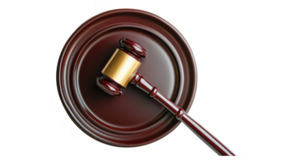 Gavel and sound block on transparent background representing law and justice