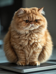 Cat sitting on scales