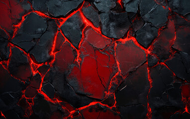 Ground breaking with molten lava glowing red underneath