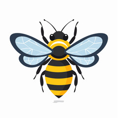 Cartoon Bee Illustration with Clear Wings and Stripped Abdomen Design Graphic