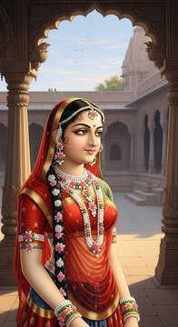 Radha Ji in Barsana Mobile Wallpaper | Red Ghaghra Choli HD Portrait | Full Screen Radha Image