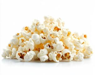 A pile of fluffy, white popcorn kernels, freshly popped and ready to be enjoyed as a snack.