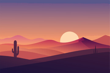 Fototapeta premium desert cactus landscape at sunset with sand dunes .eps