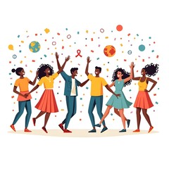 Vector Illustration of Diverse Youth Celebrating International Youth Day with Joy