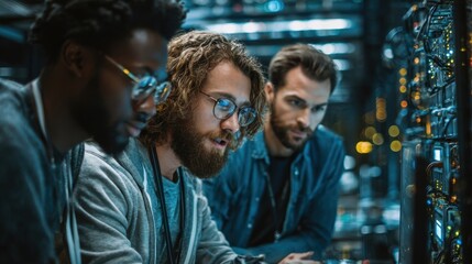 Tech team celebrates successful data recovery milestone in office