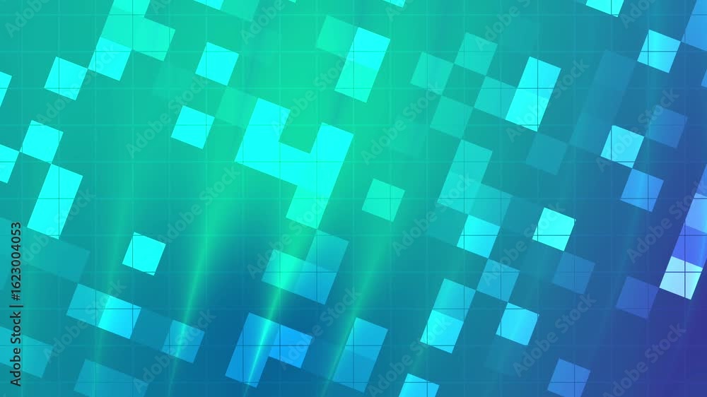 Poster arctic blue dynamic teal background animation with grid and square shapes creating a modern and tech