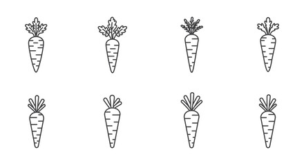 Variety of Carrots in Black and White Line Art Style Illustration