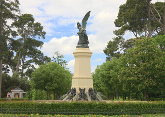 Madrid. Fountain of the Fallen Angel. The sculpture in Retiro Park (Parque del Retiro) depicts the Fallen Angel (El Ángel Caído) being expelled from paradise. (Detail)