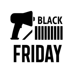 Black Friday icon, black barcode scanner with red laser, transparent background