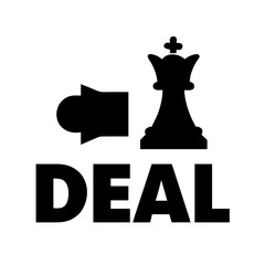 Black Friday icon, black chess king piece with DEAL text, transparent background