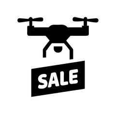 Black Friday icon, black drone carrying SALE coupon, transparent background