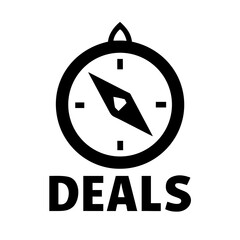 Black Friday icon, vintage black compass with DEALS text, transparent background