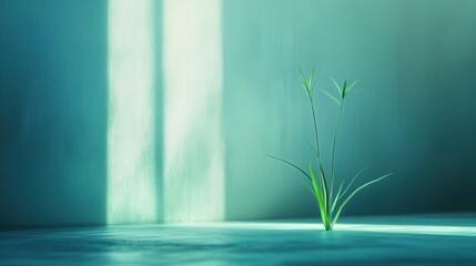predominantly blue and green color palette, featuring a minimalist style of a seed sprouting from the ground
