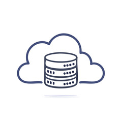 Abstract cloud server database illustration, data storage technology symbol on black backdrop, cloud computing, minimal style.