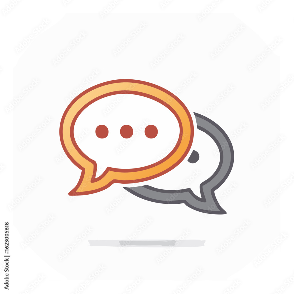 Poster overlapping orange and gray speech bubbles communication icon with ellipsis symbol
