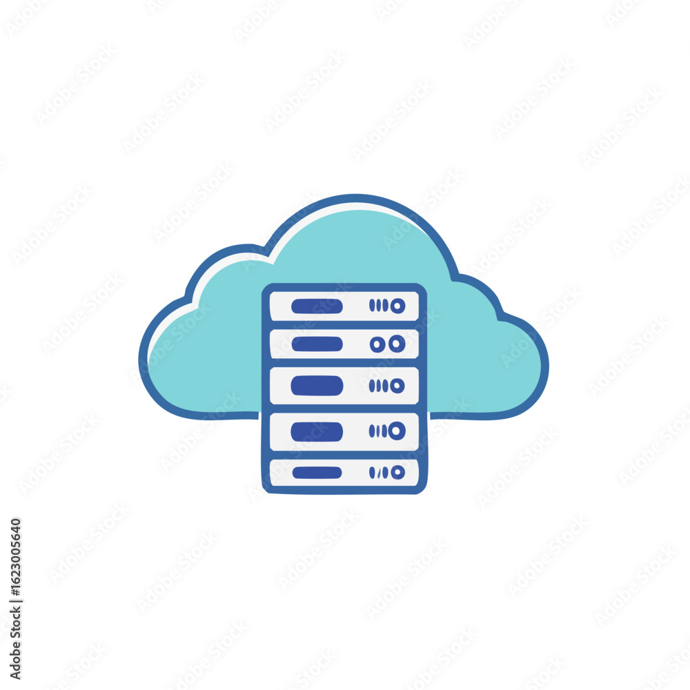 Poster cloud computing server stack illustration for network and data storage solutions
