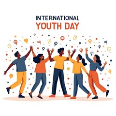 International Youth Day Celebration with Diverse Youth Vector Illustration