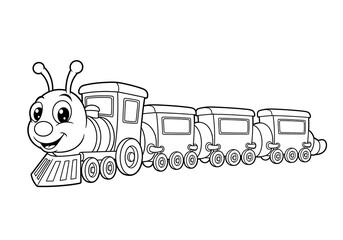 Charming cartoon caterpillar train coloring page for kids
