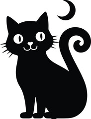 Smiling black cat silhouette with moon perfect for Halloween designs