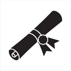 Rolled diploma certificate icon, graduation and education symbol.
