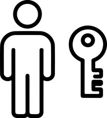 Simple line icon of a person standing next to a key