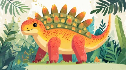 Obraz premium A friendly prehistoric creature in a lush jungle setting.