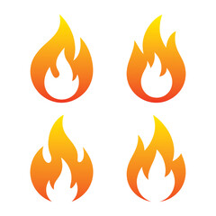 Collection of fire flame flat icon vector isolated on white background. Heat, burn, hot, bonfire, burning, warm, campfire, fireball, danger symbol