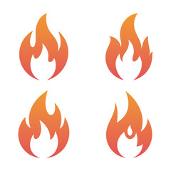 Collection of fire flame flat icon vector isolated on white background. Heat, burn, hot, bonfire, burning, warm, campfire, fireball, danger symbol