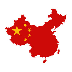 China Country Map with Chinese Flag Silhouette Isolated on White Background for National and Geographic Design