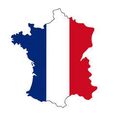France Country Map with French Flag Silhouette Isolated for National and Geographic Design Projects