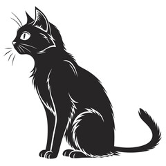 Black Cat Sitting Silhouette Isolated on Transparent Background for Halloween and Spooky Design