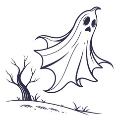 Ghost Floating Icon Silhouette Isolated on Transparent Background for Halloween and Spooky Design