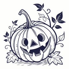 Grinning Jack-O'-Lantern Isolated Silhouette for Halloween Pumpkin Decoration and Spooky Design