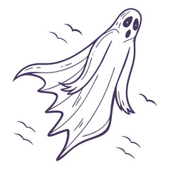 Ghost Floating Icon Silhouette Isolated on Transparent Background for Halloween and Spooky Designs