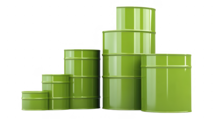 Colorful green barrels arranged in a staggered pattern on a white background