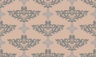 Soft Damask Pattern Beige and Gray Seamless Background