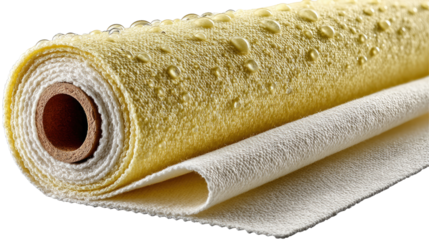 Textile Roll with Water droplets: A close-up shot showcases a freshly rolled textile roll with water droplets, highlighting texture and the details of the fibers.