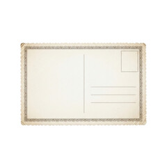 A blank, sepia-toned vintage postcard with a decorative scalloped border and aged texture, isolated on a pristine transparent background, top-down view. Concept of nostalgia and forgotten memories