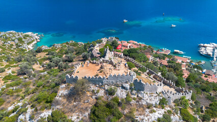 Historic ancient sarcophagi. Simena Castle, Kaleköy (Ucagiz), Kekova - Turkey