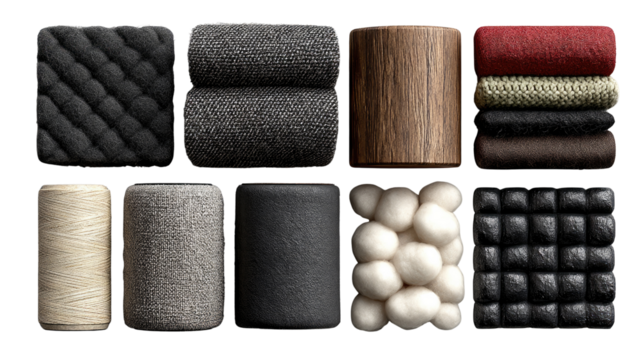 Variety of Textures: Showcasing a rich tapestry of textures, including fabrics, and wood grains, offering a diverse palette for design and artistic endeavors.