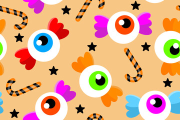Cute Halloween candy seamless pattern for background 