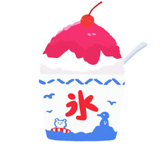 いちごのかき氷、さくらんぼとスプーン付き