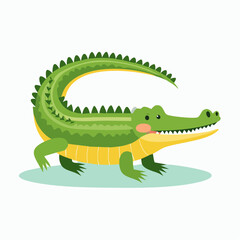 Obraz premium Cartoon Alligator Illustration: A Cheerful Green Reptile with Playful Expression