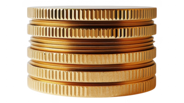 Stacked shiny gold coins on an transparent background creating a luxurious atmosphere