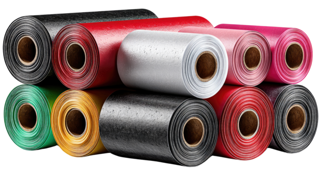 Rolls of Colored Vinyl: A visually captivating array of diverse vinyl rolls in vibrant colors, ready to be unwound and transformed into unique creations.