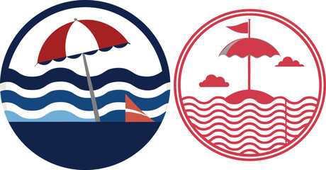 Fototapeta premium Vector illustration of sea and umbrella 