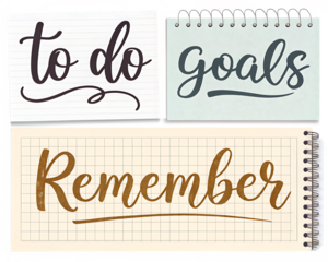 Hand-lettered 'To Do, Goals, Remember' on Notebook Paper, PNG Transparent File

