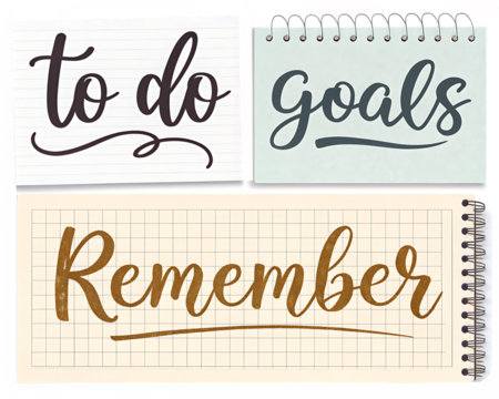 Hand-lettered 'To Do, Goals, Remember' on Notebook Paper, PNG Transparent File


