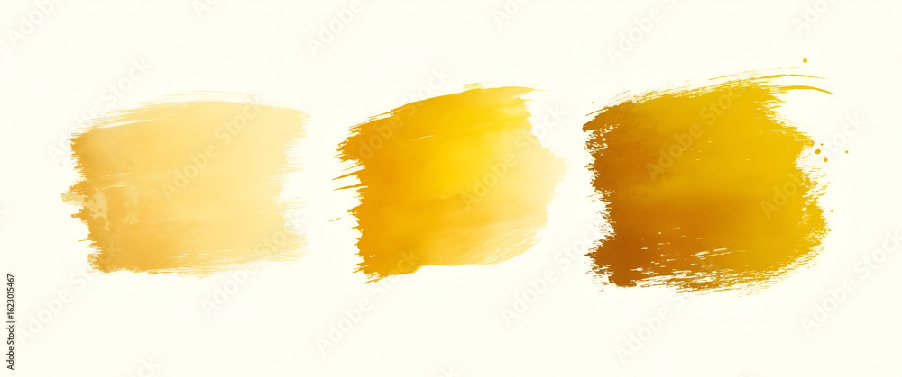 Poster golden shades: a mesmerizing array of golden hues artfully displayed in three watercolor strokes, ex