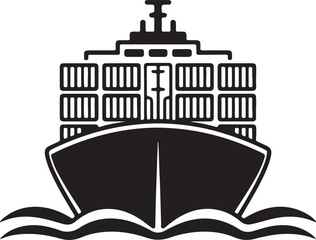 A striking black silhouette of a large cargo ship on the open sea, an isolated vector illustration of a naval vessel